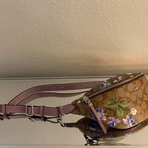 Coach Tan and Purple Floral Crossbody Bag